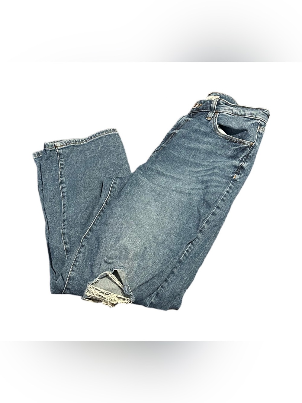 SO High Rise Baggy Dad Distressed Denim Jeans - Blue